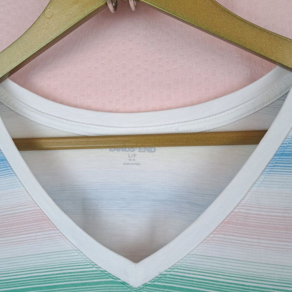 Lands’ End Pastel Striped Short Sleeve Cotton T Shirt Size L 100% Cotton - Picture 4 of 11